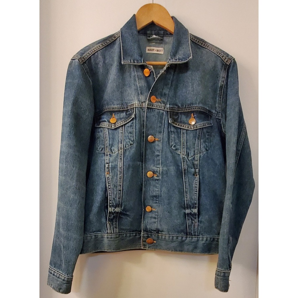 Warp + Weft Jean Trucker Jacket Denim Sea Seattle Scout Blue SM Copper Unisex - Picture 9 of 16
